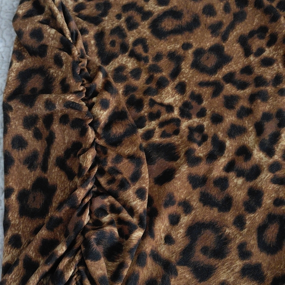 NWT Michael Michael Kors P/L Dark Camel Animal Print Ruched Long Sleeve Dress - Picture 12 of 13